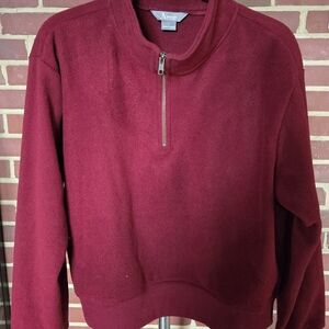 NATURAL REFLECTIONS Red FLEECE Burgundy Half-Zip Crop Pullover Large